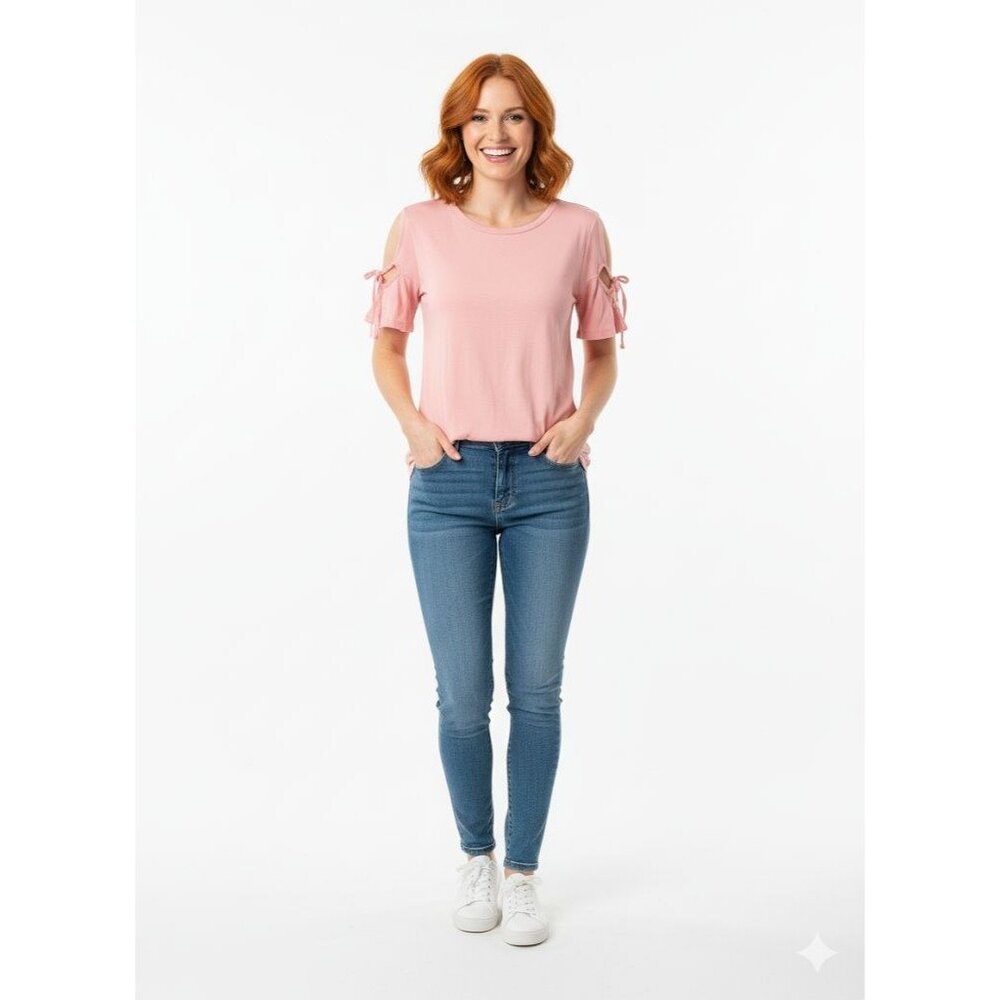 For The Republic Womens Pink Rayon Top With Bow Cut Out Sleeve Detail Size M
